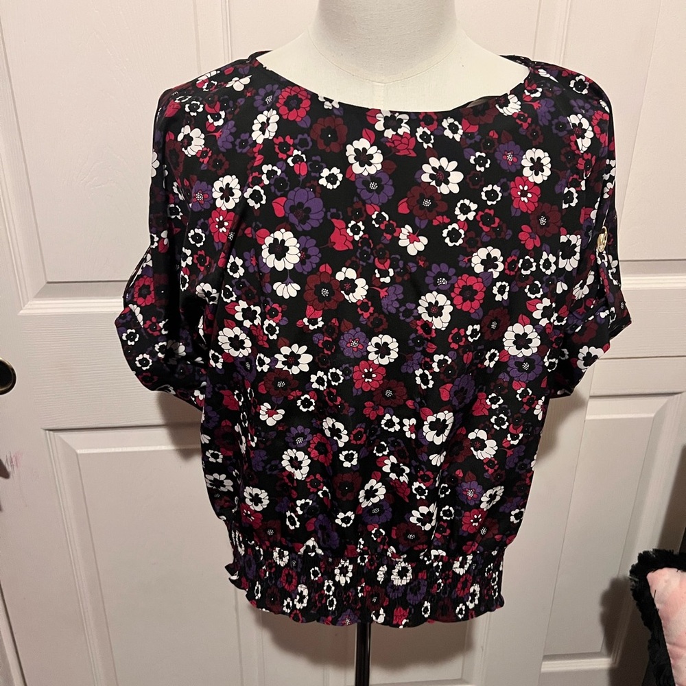Michael Kors Floral Blouse - Black, Red, Purple